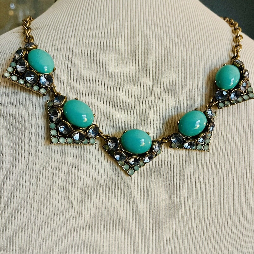 Vtg Stella & Dot Statement Bib‎ Necklace 23" Rhinestone Faceted Crystal Art Deco